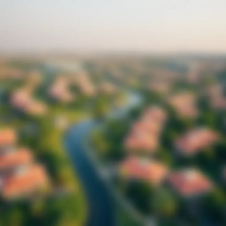 Aerial view of a lush green community in Dubai