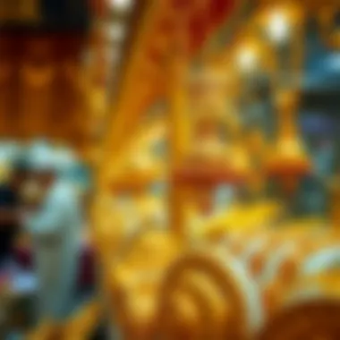 Golden jewelry displayed intricately at the Gold Souk