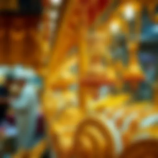 Golden jewelry displayed intricately at the Gold Souk