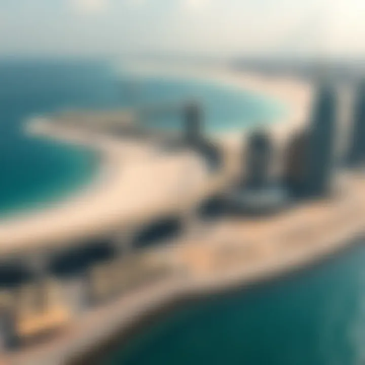 An aerial view of the beach infrastructure, illustrating the blend of nature and urban development