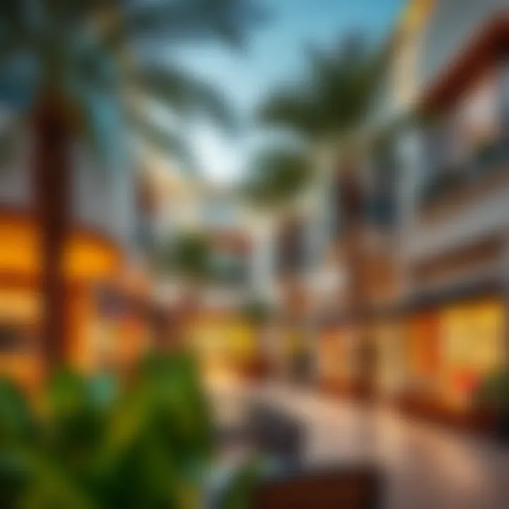 Vibrant community space in Al Sufouh featuring shops and leisure areas.