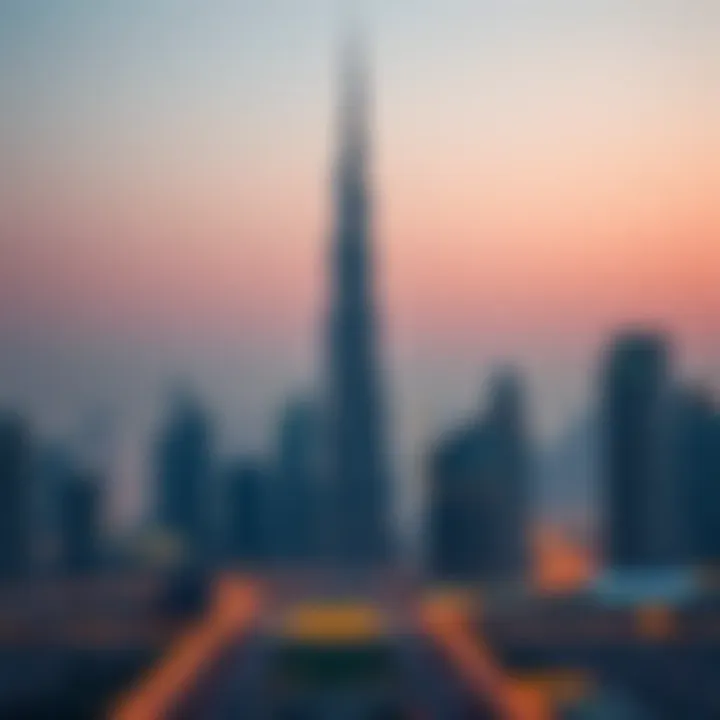 A panoramic shot of the Dubai skyline featuring Burj Khalifa