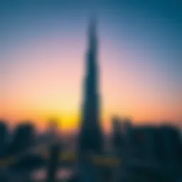 A stunning view of the Burj Khalifa against a sunset sky