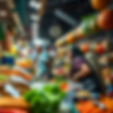 Culinary Diversity in Dubai A bustling Dubai market filled with various food options