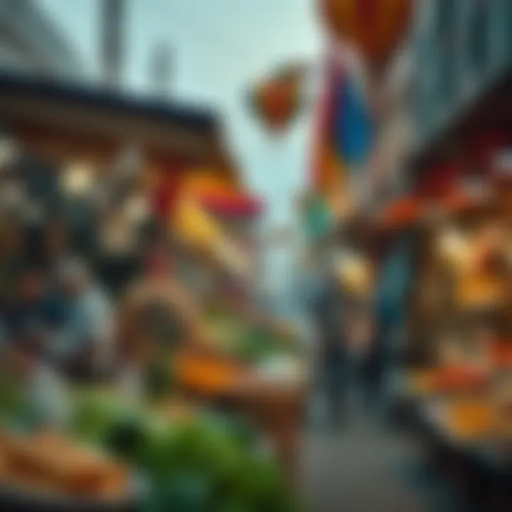 Vibrant market scene illustrating local food and dining options
