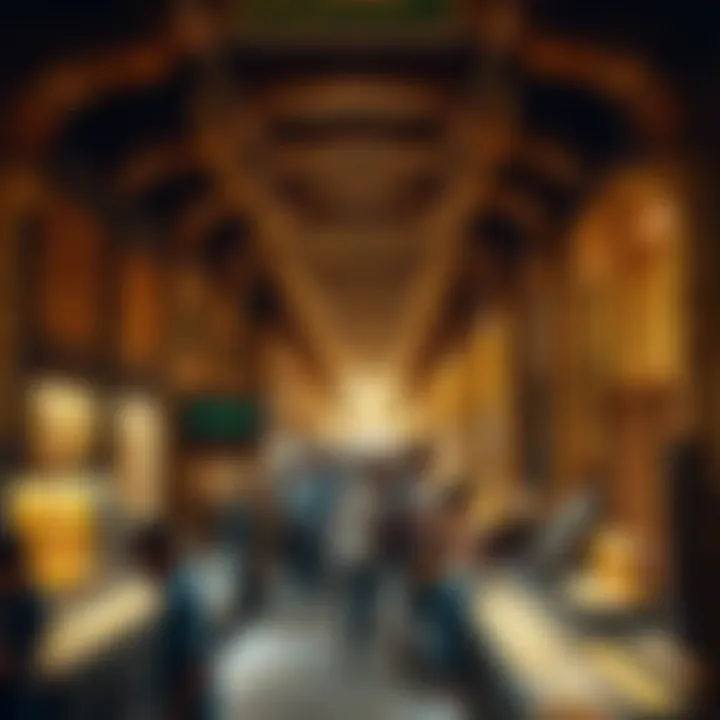 A bustling scene in the gold souk with intricate jewelry displays