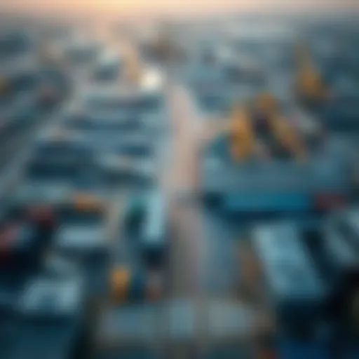 Aerial view of a bustling free zone with modern infrastructure and logistics.
